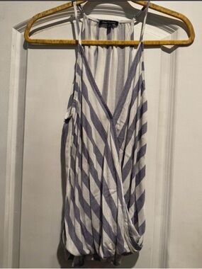 Pink Clover Striped Surplice Wrap Tank Top Blue White Size Small